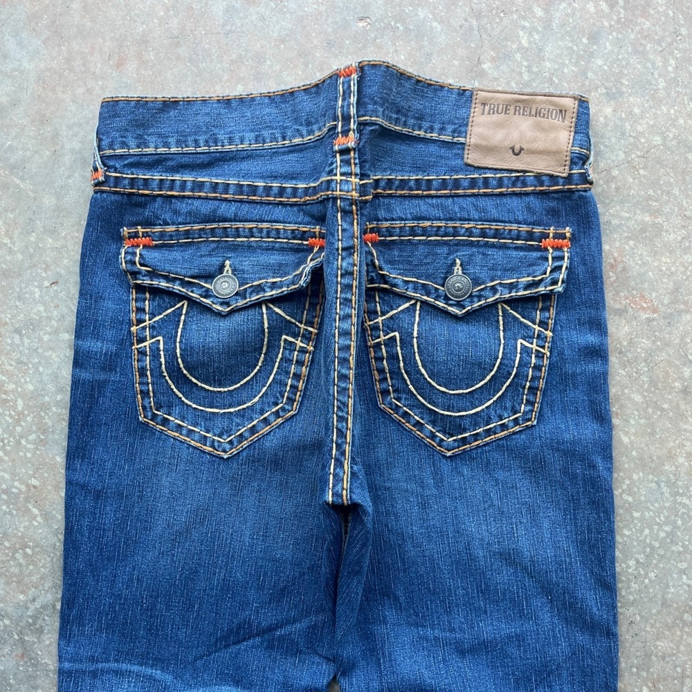 True Religion Geno Super T Relaxed Slim Jeans Indigo Aged Thick Stitch Mens 36 - Picture 3 of 14
